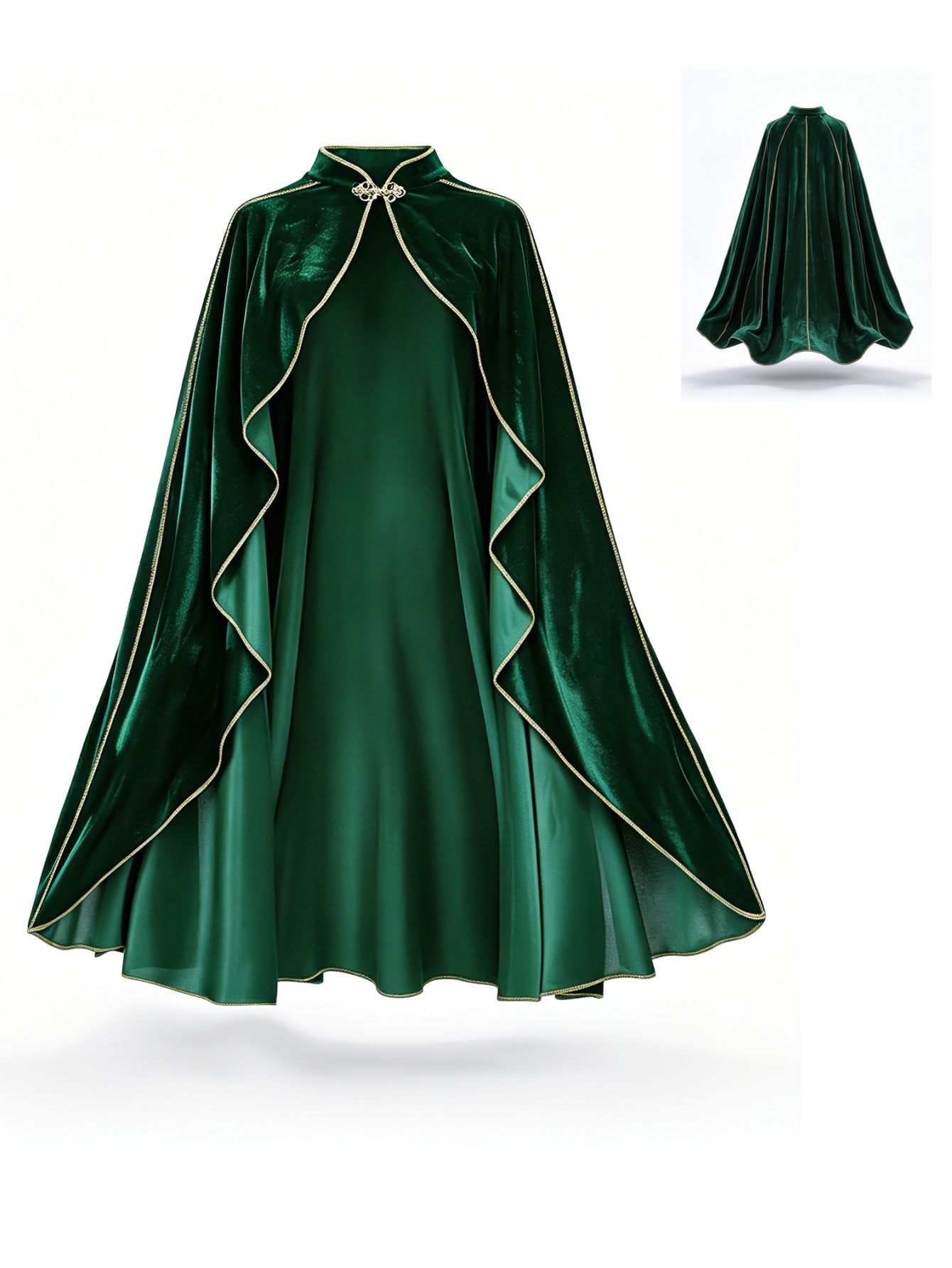 Vintage Slip Dress - Women Vintage Green Velvet Cape Cloak