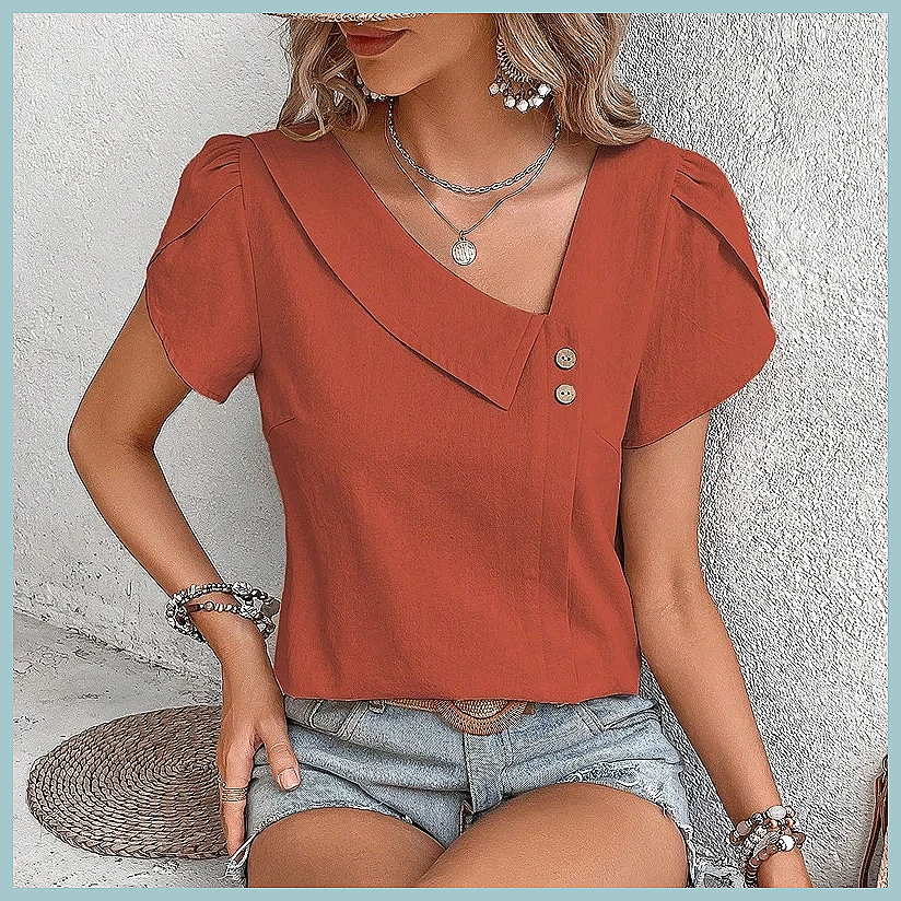 Usa Vintage Fashion - 2024 Summer Vintage Solid Color Blouse