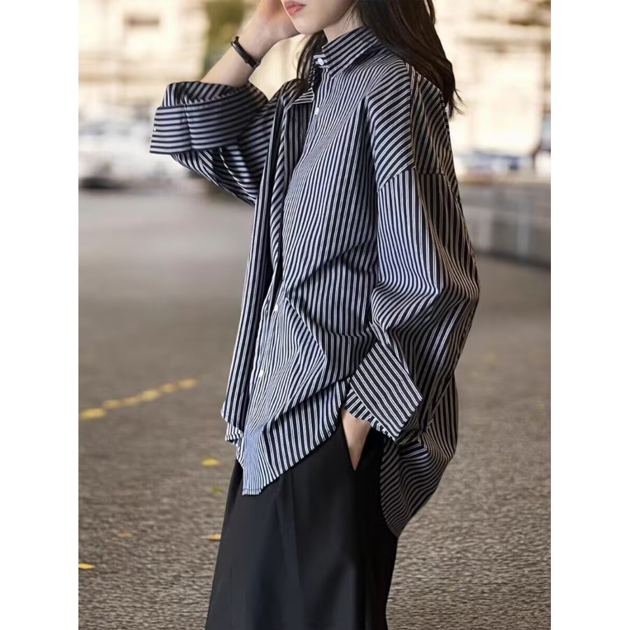 Blue Striped Loose Long Sleeve - đánh giá và giá Vintage Fashion Hong Kong