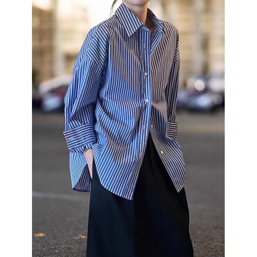 Blue Striped Loose Long Sleeve - đánh giá và giá Vintage Fashion Hong Kong