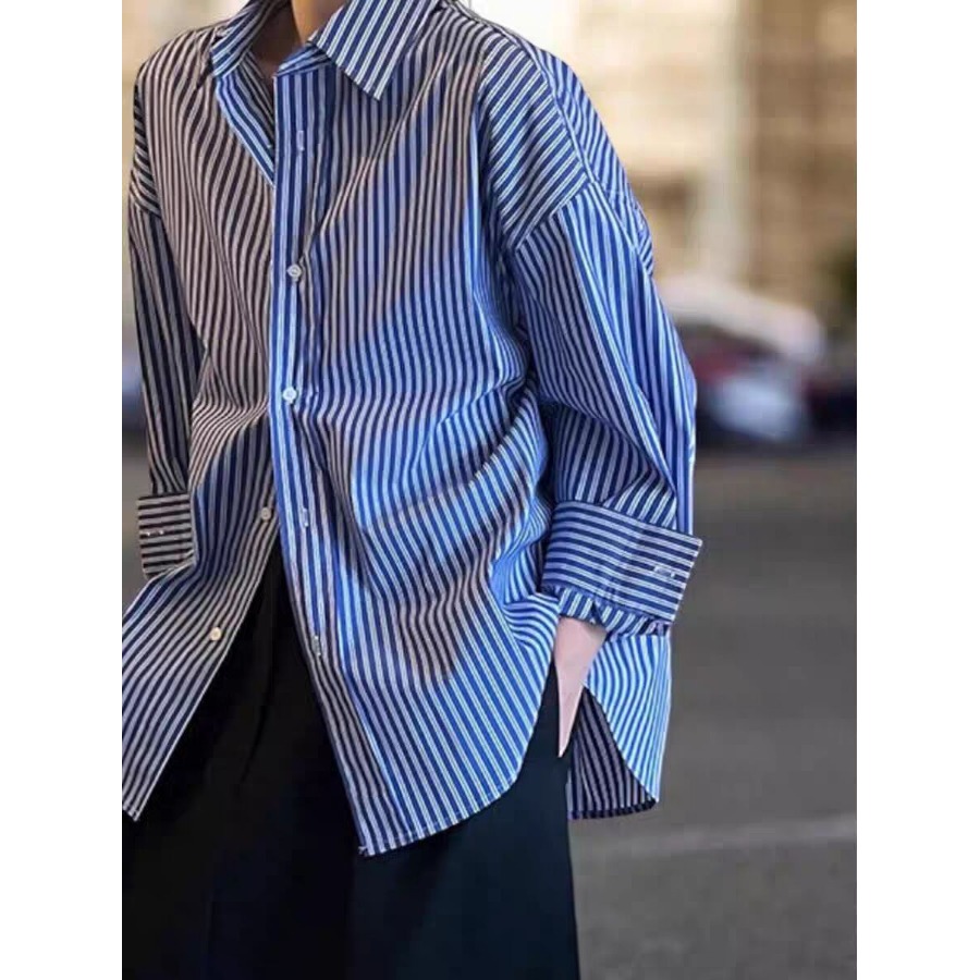 Blue Striped Loose Long Sleeve - đánh giá và giá Vintage Fashion Hong Kong