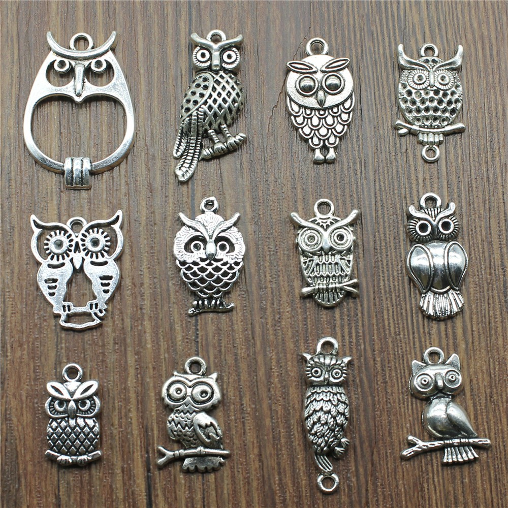 10pcs Charms Owl Antique Silve - đánh giá và giá Vintage Fashion Stores