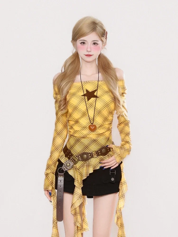 Y2K Plaid Slash Neck Vintage T - đánh giá và giá Usa Vintage Fashion