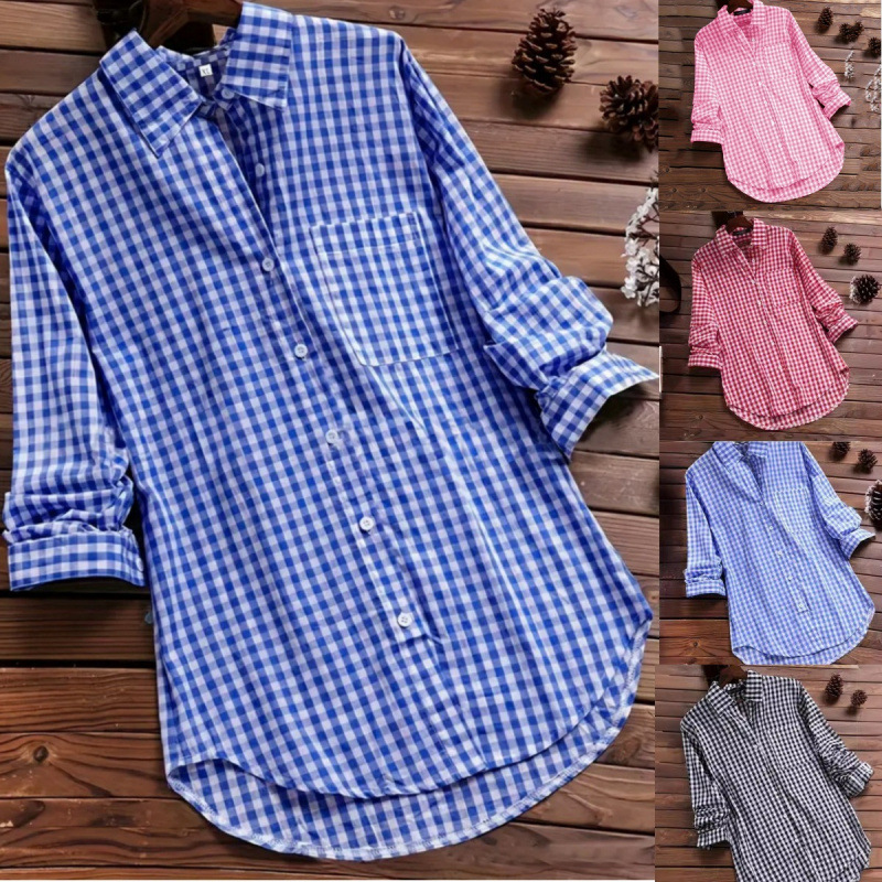 Loose Plaid Shirt Collar Long  - đánh giá và giá Vintage Fashion Ebay