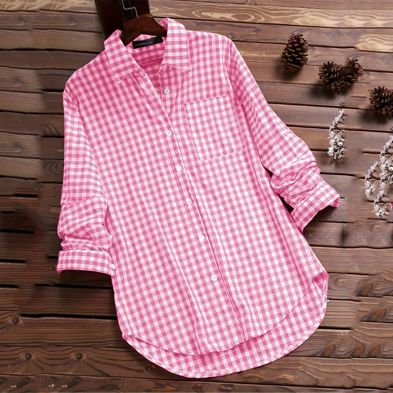 Loose Plaid Shirt Collar Long  - đánh giá và giá Vintage Fashion Ebay