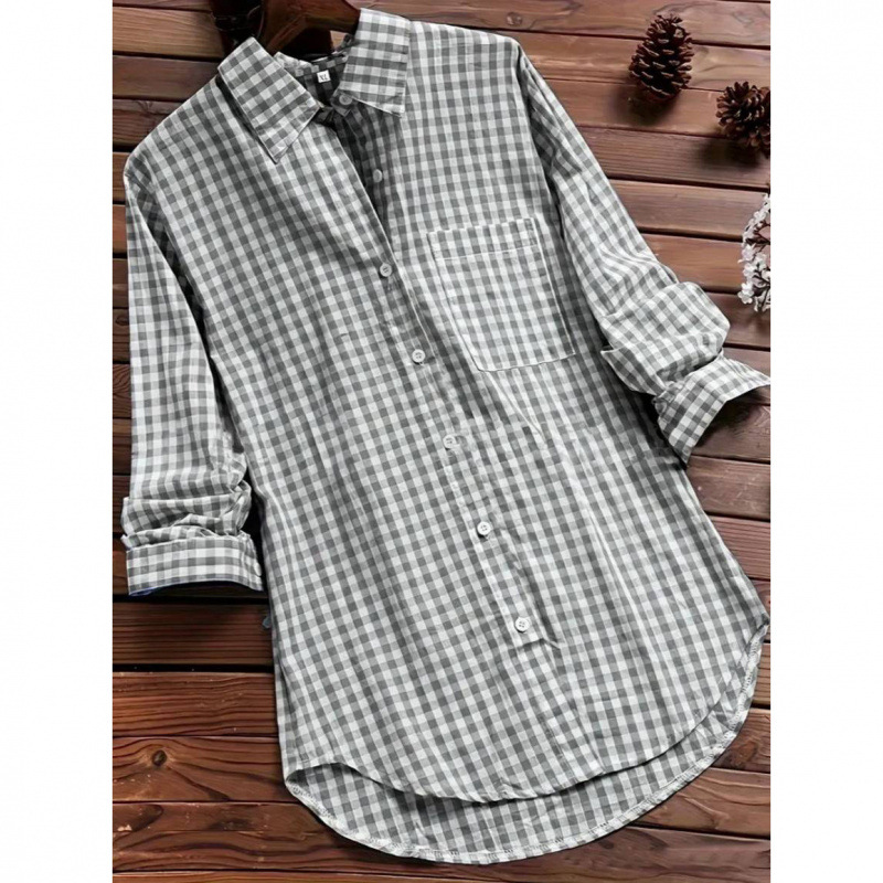 Loose Plaid Shirt Collar Long  - đánh giá và giá Vintage Fashion Ebay