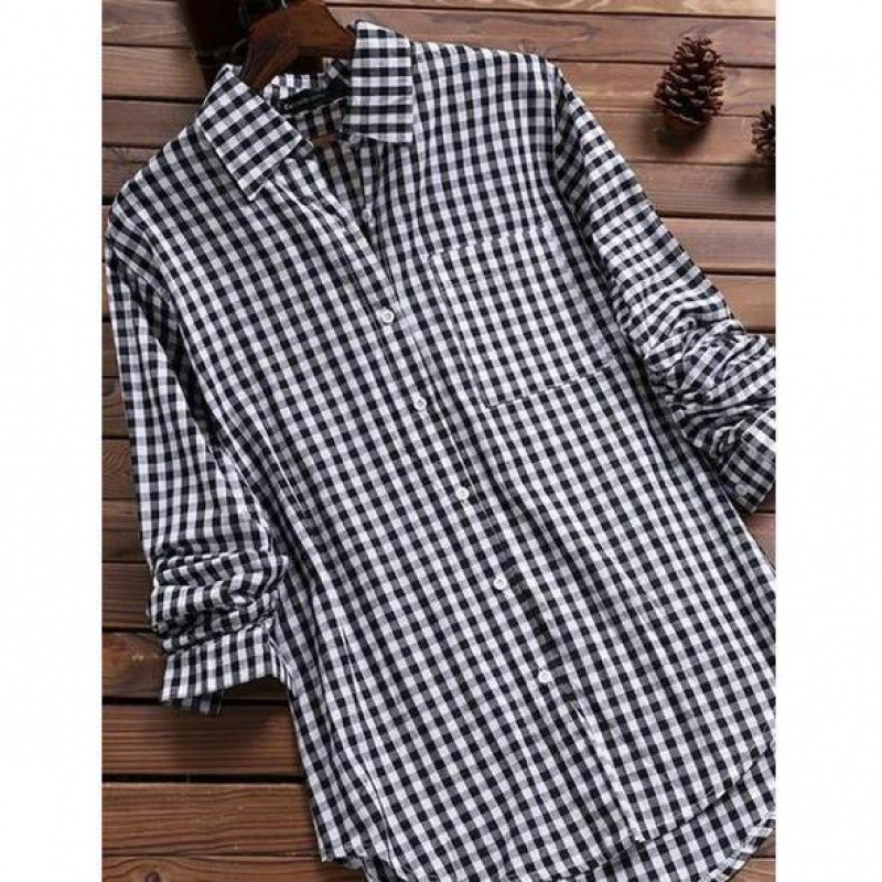 Loose Plaid Shirt Collar Long  - đánh giá và giá Vintage Fashion Ebay